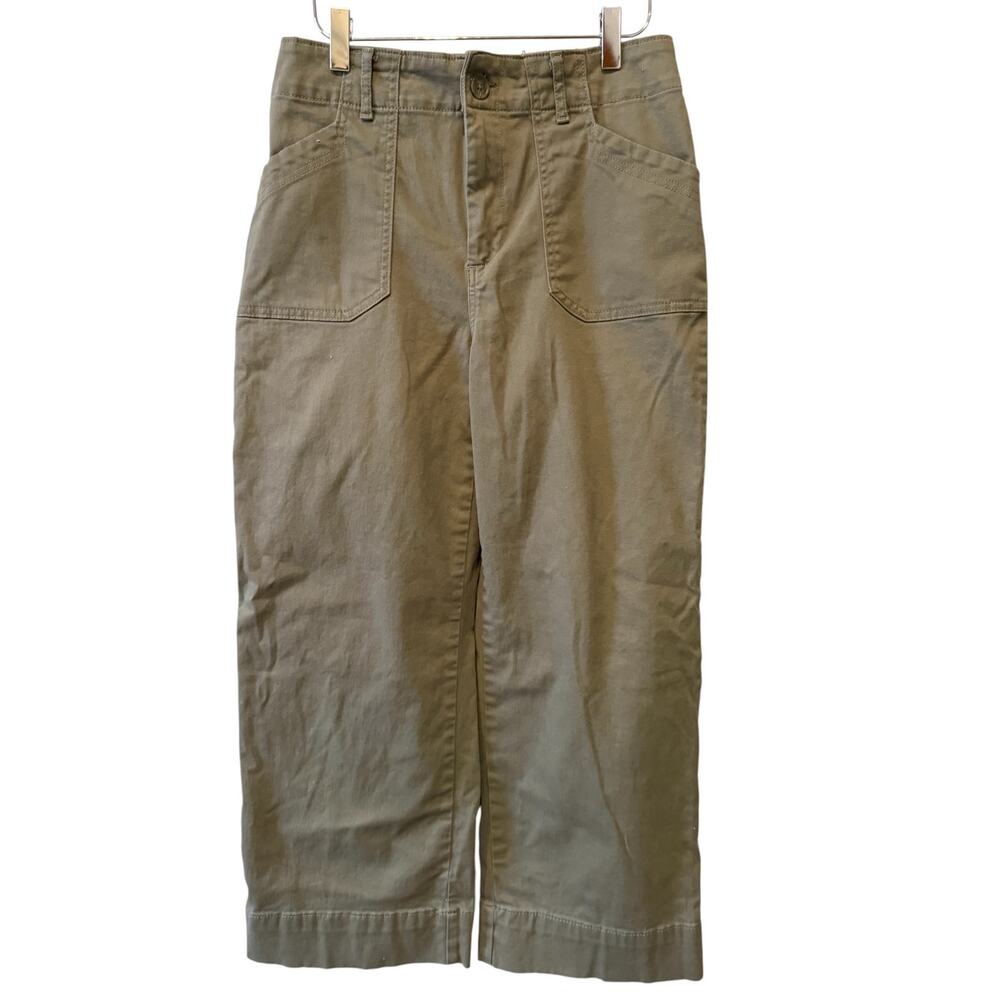 Bagatelle Wide Leg Cropped Cotton Twill Pants Olive Green 6